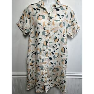Rachel Zoe 100% Linen Printed Button Up Shirt Dress S Floral Collared Pockets